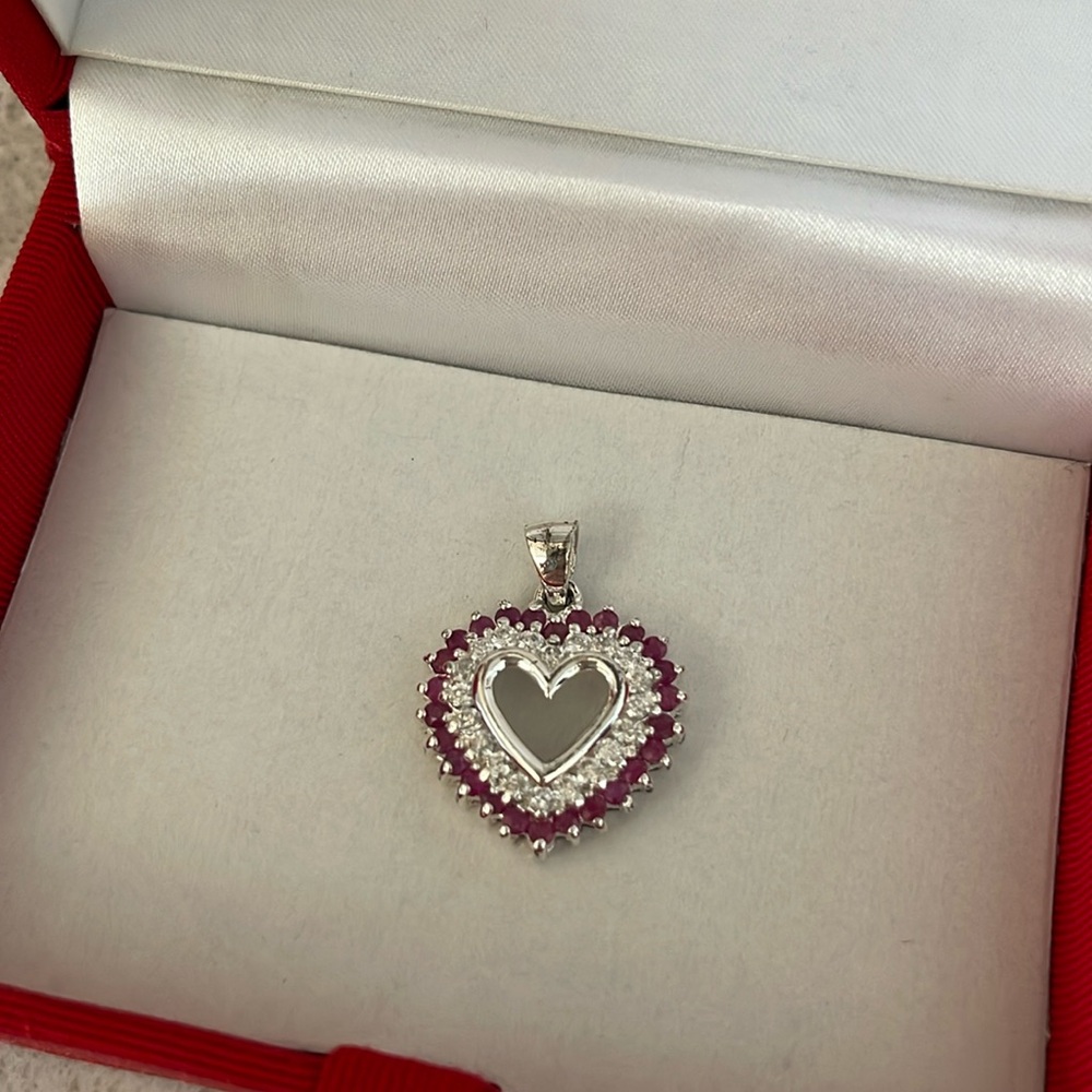 Genuine Ruby/CZ Heart Slider Pendant - Picture 3 of 11